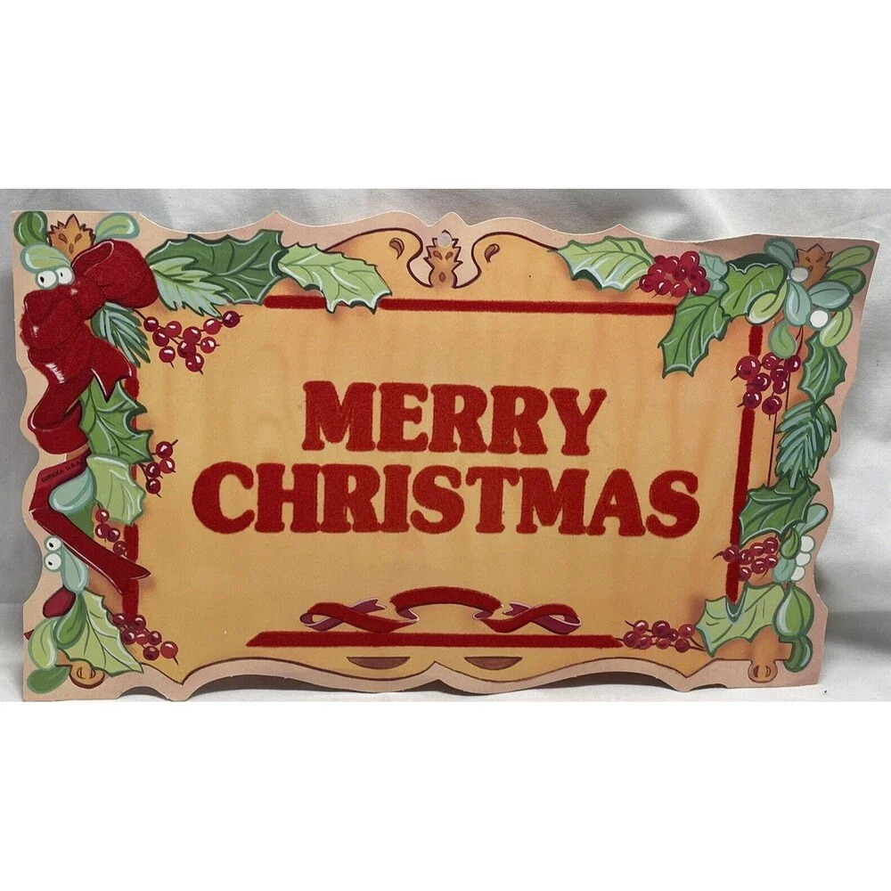 Vintage Eureka Merry Christmas Paper Velvet Die Cut Wall Decoration Hanging